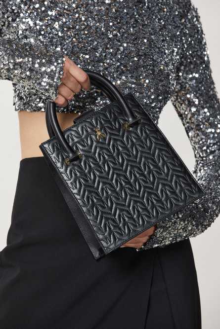 Henkeltasche aus Leder, Schwarz, Patrizia Pepe